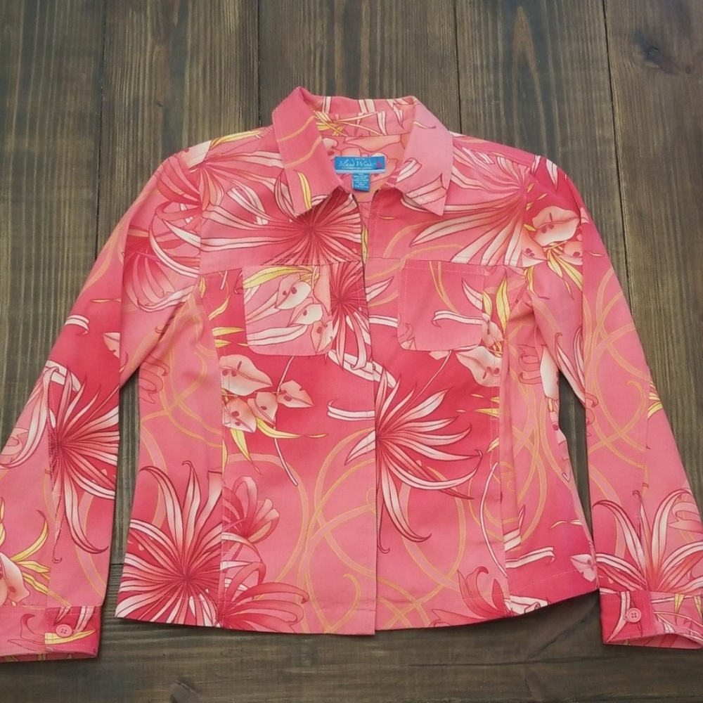 Island Winds Caribbean Joe Tropical Print Pink Cotton Jacket